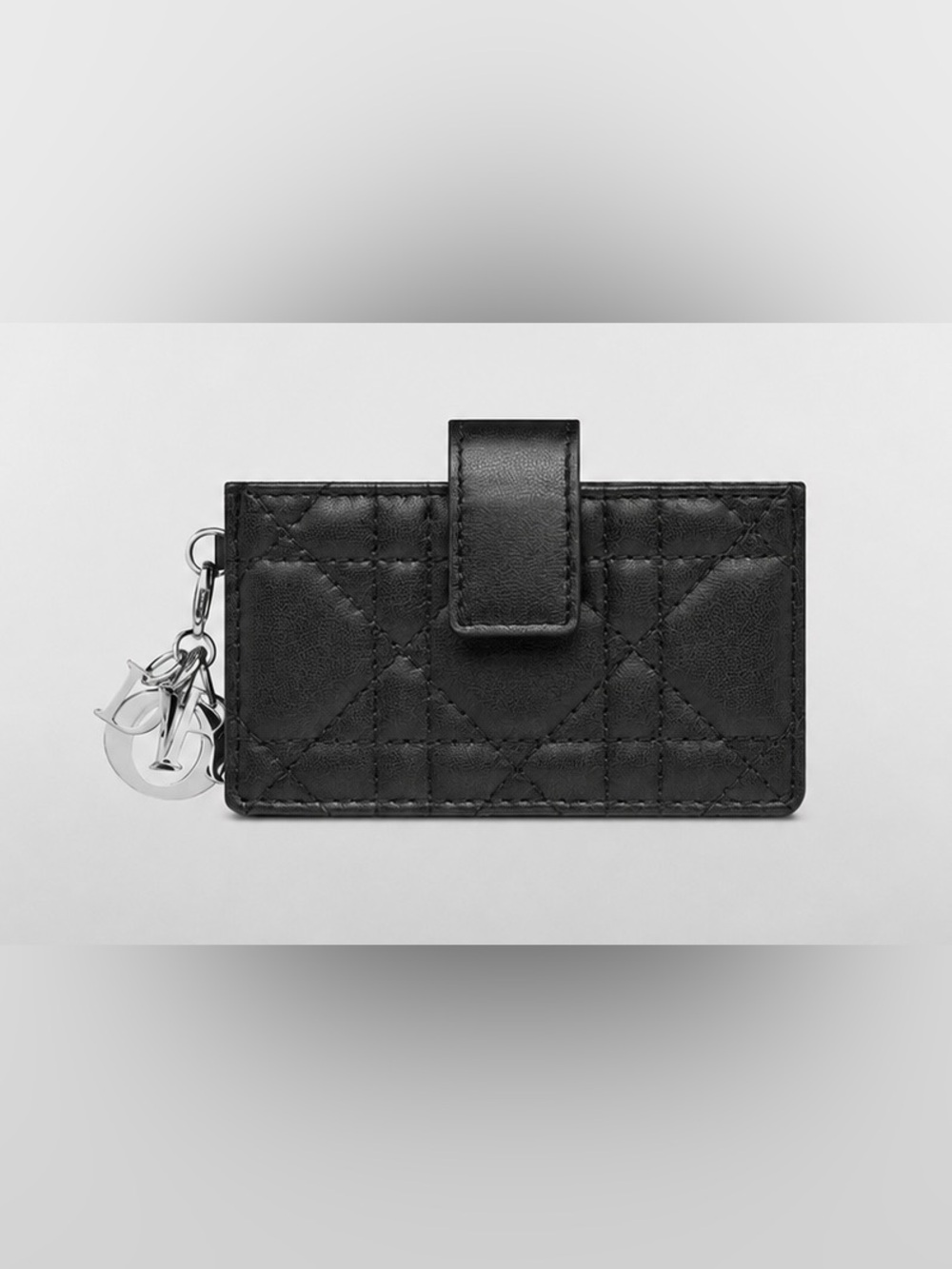 Christian Dior Lady Dior Black Jasmine Card Holder in Cannage Lambskin Silver HW